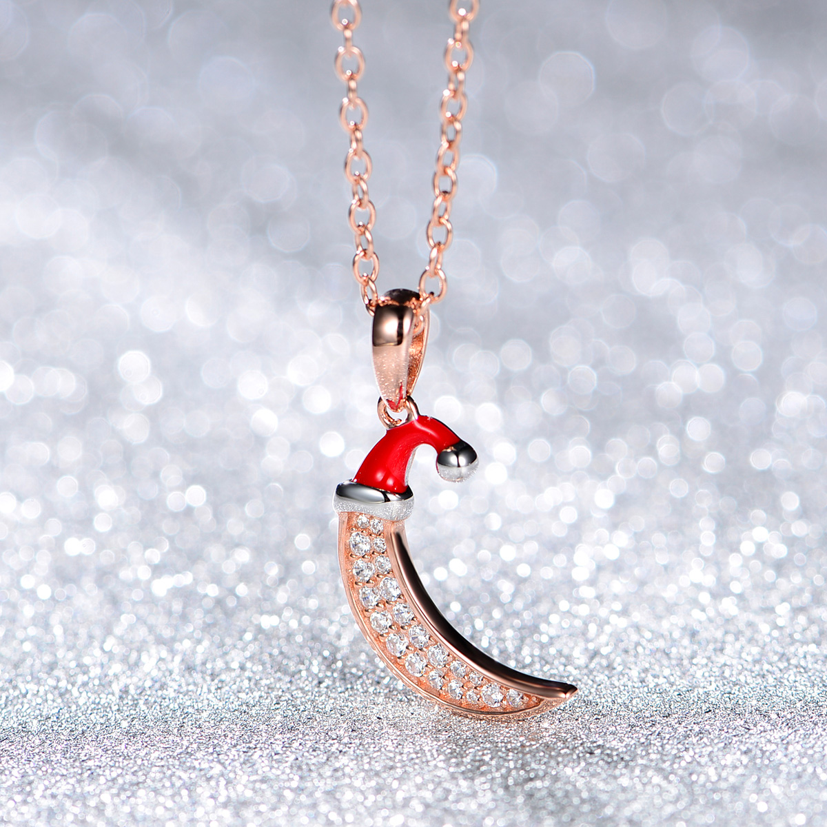 Moon pendant necklace in Christmas hat