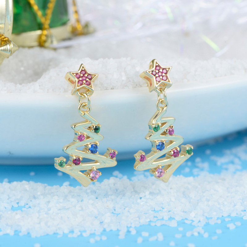Christmas tree gold plated crystal stud earrings