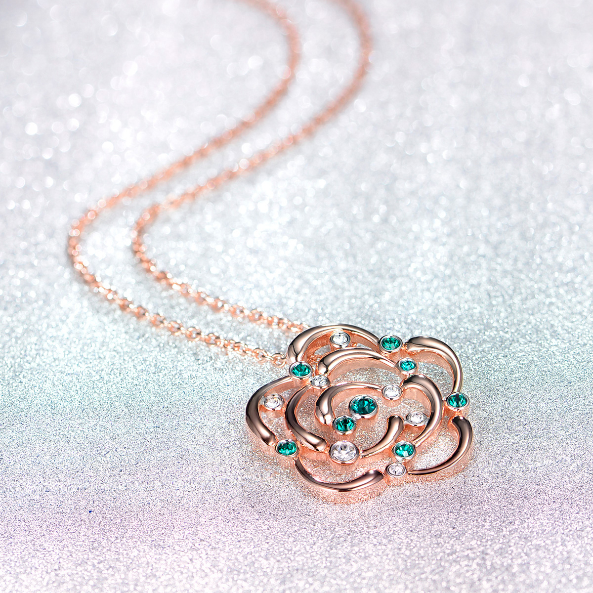 Christmas camellia rose gold pendant necklace