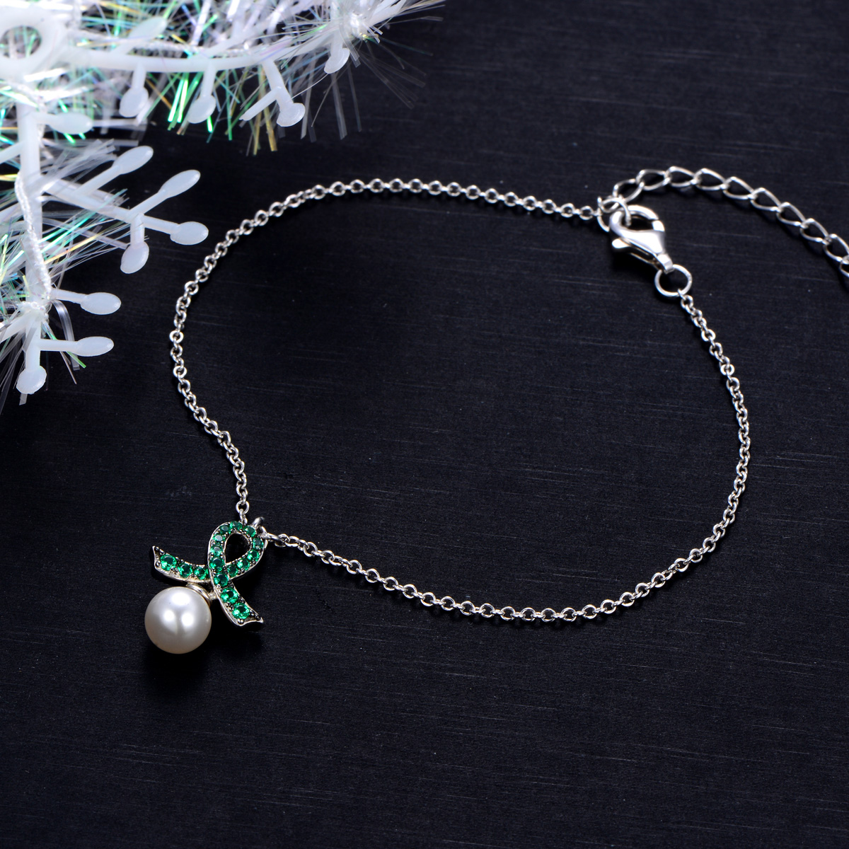 Christmas ribbon pearl bracelets