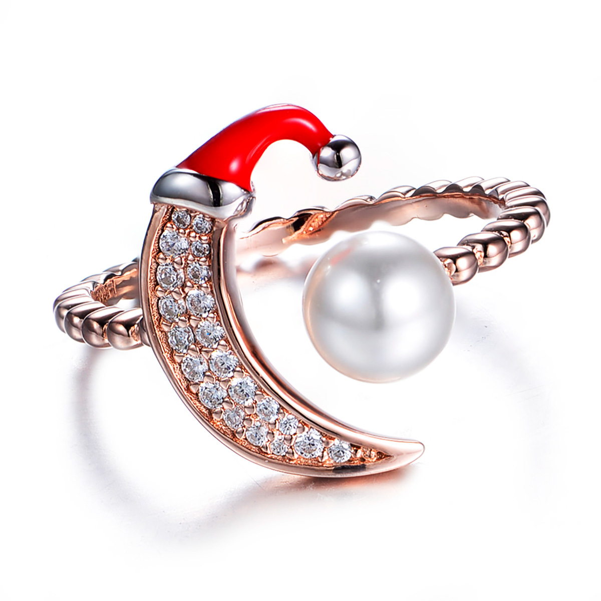 Pearl Moon Ring in Christmas Hat