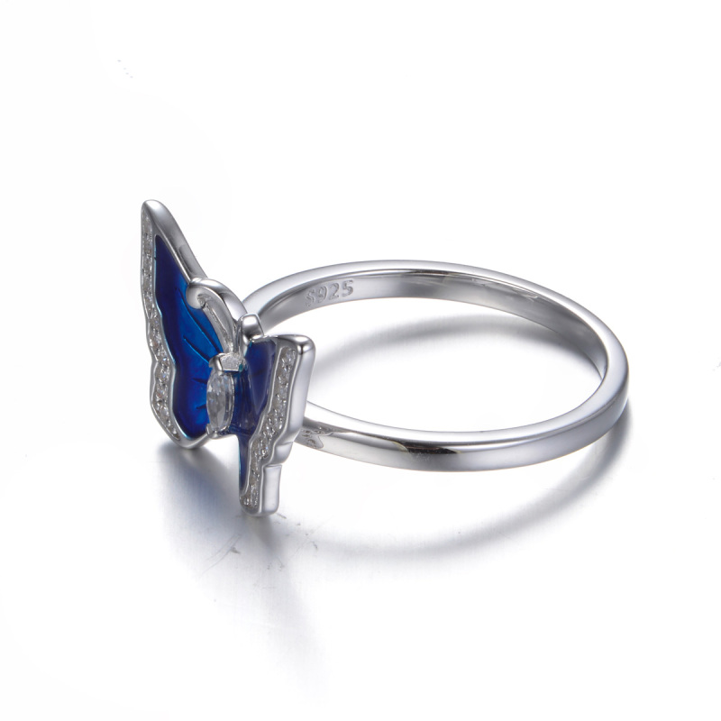 Enamel blue gradient ramp butterfly ring