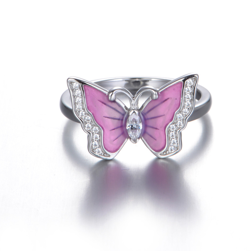 Enamel pink butterfly ring