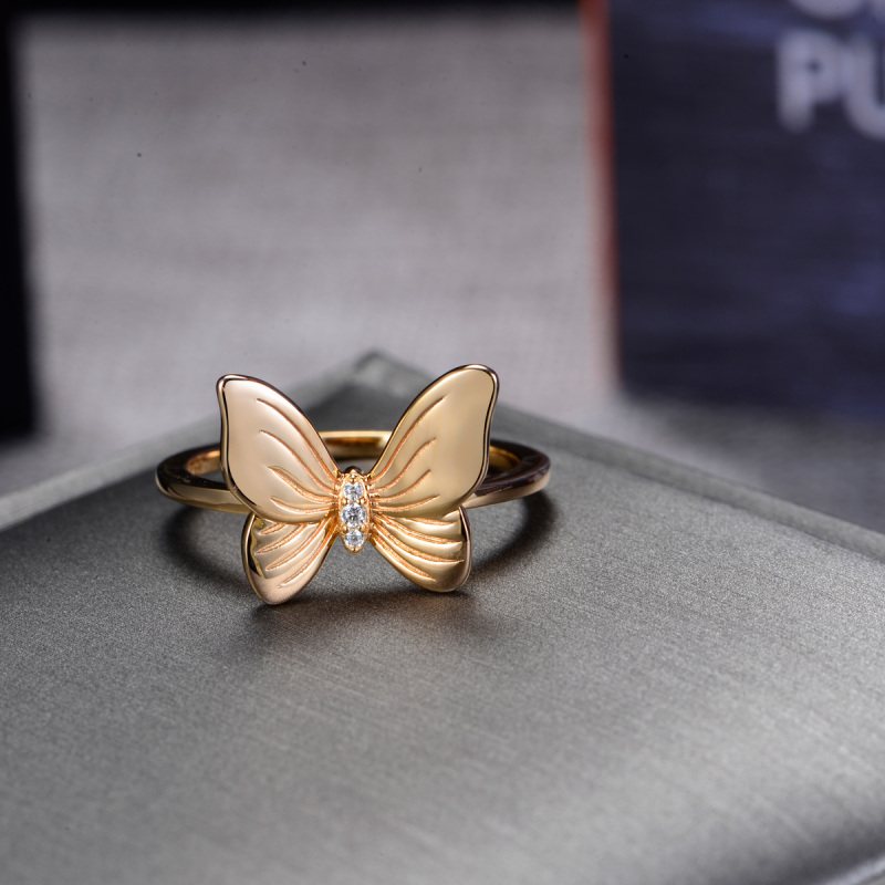 champagne golden butterfly ring