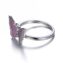 Enamel pink butterfly ring