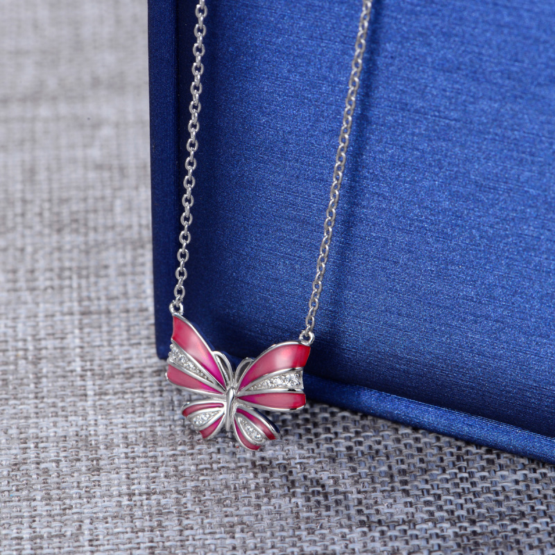 pink enamel butterfly necklace