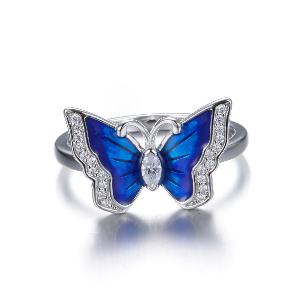 Enamel blue gradient ramp butterfly ring