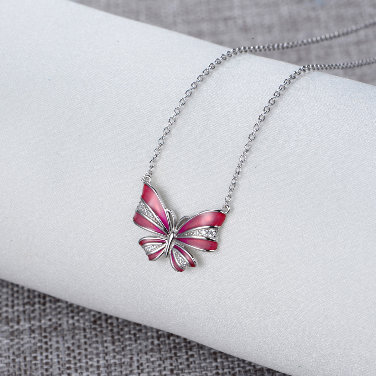 pink enamel butterfly necklace