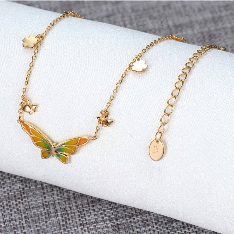 colorful gradient butterfly asymmetrical necklace