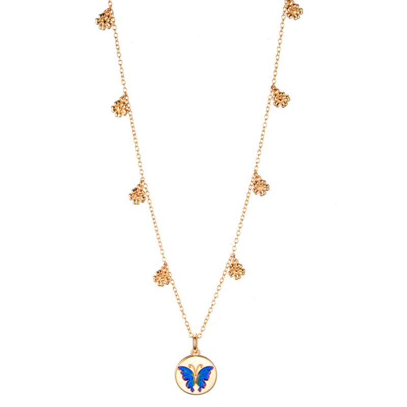 Champagne golden butterfly enamel necklace