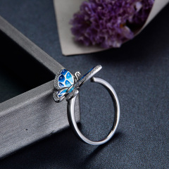 Enamel blue gradient ramp butterfly ring