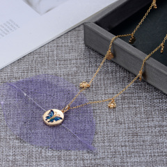 Champagne golden butterfly enamel necklace