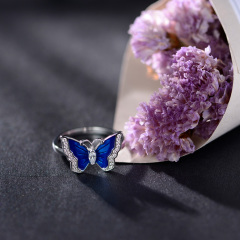 Enamel blue gradient ramp butterfly ring