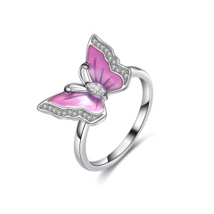 Enamel pink butterfly ring