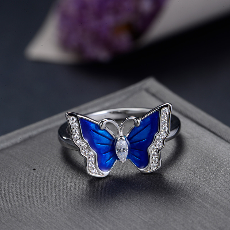 Enamel blue gradient ramp butterfly ring