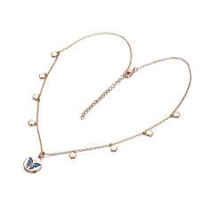 Champagne golden butterfly enamel necklace