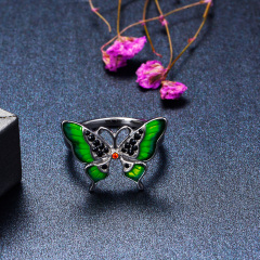 Enamel green gradient ramp butterfly ring