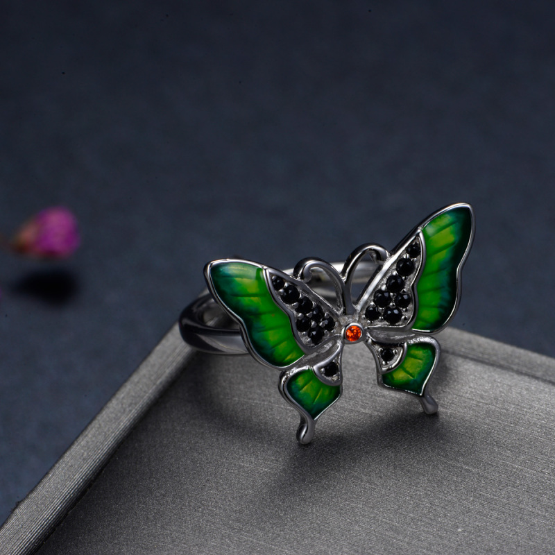 Enamel green gradient ramp butterfly ring