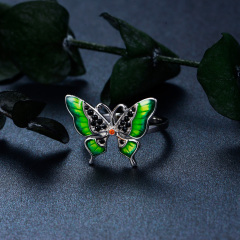 Enamel green gradient ramp butterfly ring
