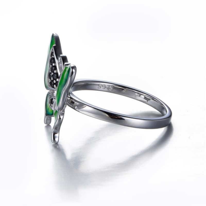 Enamel green gradient ramp butterfly ring