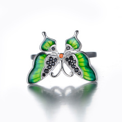 Enamel green gradient ramp butterfly ring