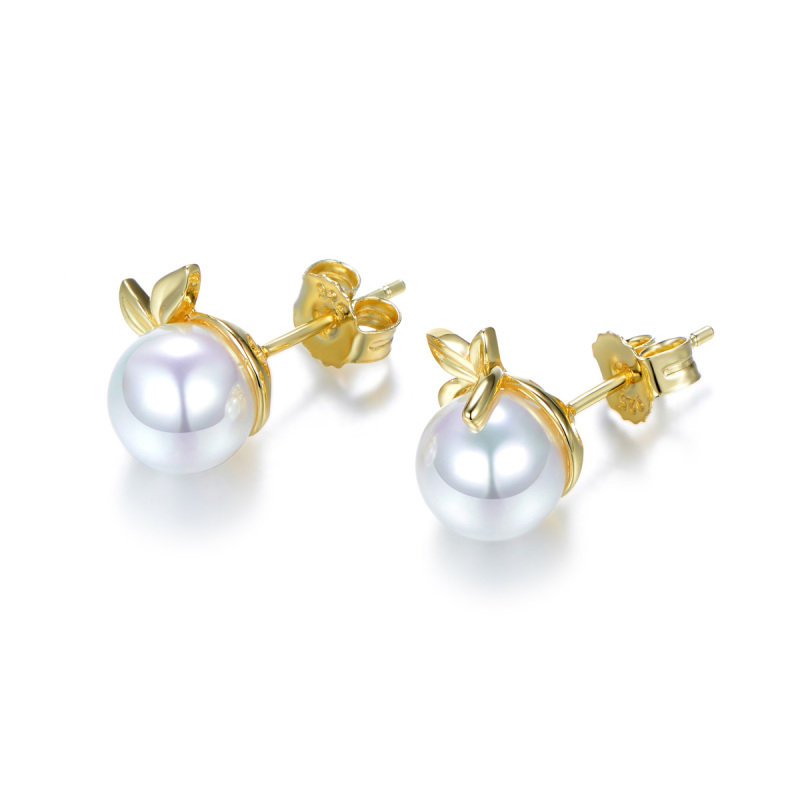 Pearl leaf studs earrings