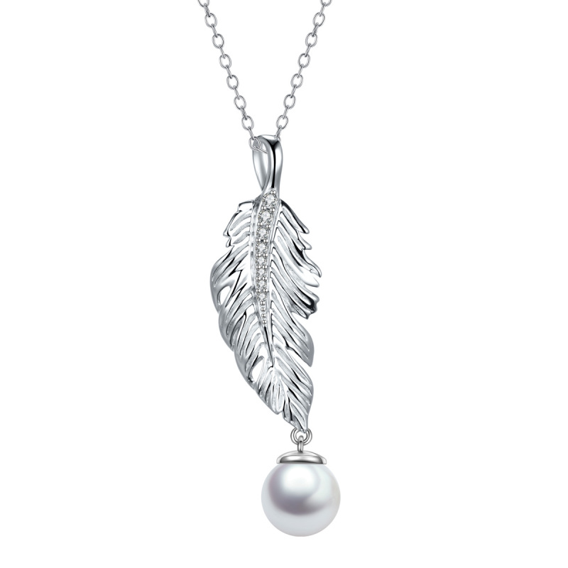 Feather Pearl Pendant Necklace