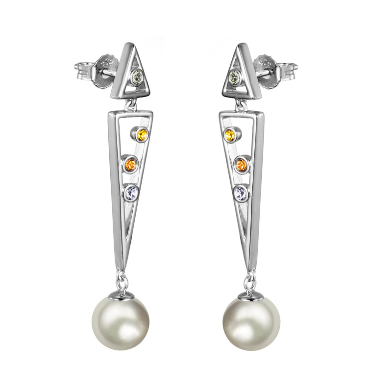 Pearl geometry stud earrings