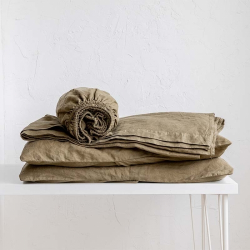 Olive linen sheet set