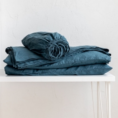 Peacock blue linen bedsheets set