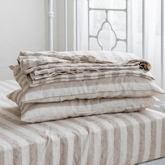 Natural stripe linen bedsheets set