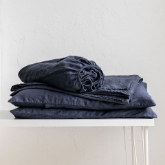 French blue navy linen bedsheets set