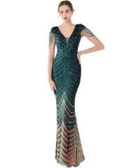 KAXIDY Women's Long Dresse Sequined Mermaid Evening Dress Maxi Wedding Dresses Party Gown
