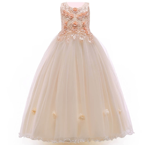 KAXIDY Long Girls Dress Embroidery Flower Dresses Prom Gown Kids Maxi Dress