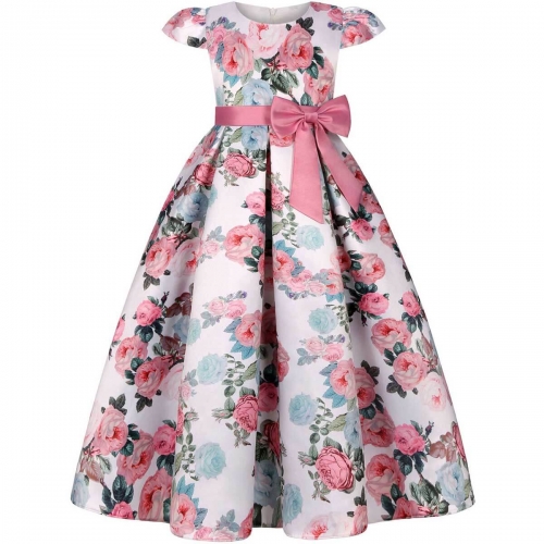 KAXIDY Girls' Dress Long Evening Dress Vintage Flower Dress Pink