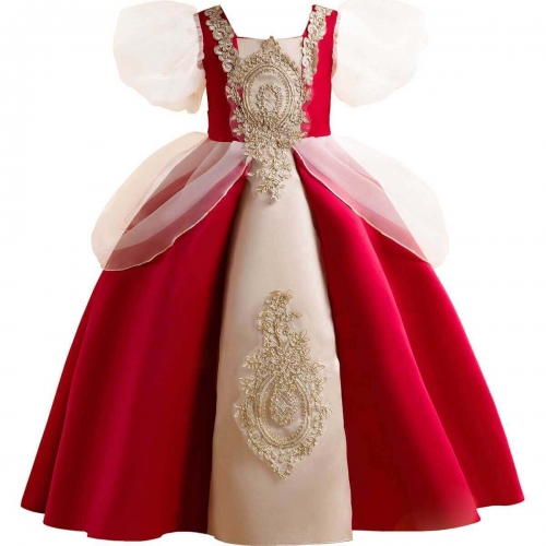 KAXIDY 소녀의 긴 드레스 퍼프 슬리브 수 놓은 가운 키즈 파티 파티 드레스