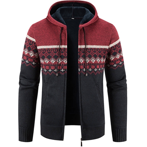 KAXIDY Mens Knitted Coat Autumn Winter Hood Cardigan Sweater Jacket