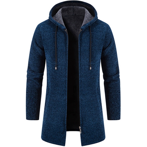 KAXIDY Long Men's Coats, Hooded Jacket Winter Coat Outerwear Knitted Cardigan