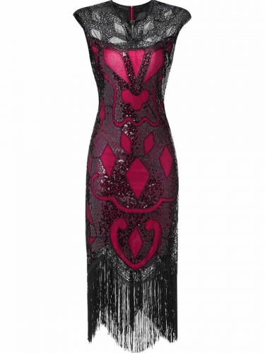 KAXIDY Women's Dress Retro Sequins Dress Slim Evening Cocktail Midi Dress