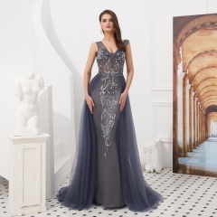 A Line Grey Appliques Beaded Evening Dresses Party Elegant Gowns