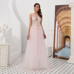 Aline Pink Appliques Beaded Party Elegant Gowns Prom Dresses
