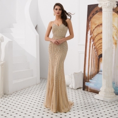 Mermaid Golden Appliques Beaded Evening Dresses Party Elegant Gowns