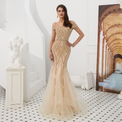 Mermaid Golden Appliques Beaded Evening Dresses Pa...