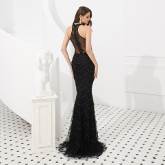 Mermaid Black Appliques Beaded Evening Dresses Party Elegant Gowns