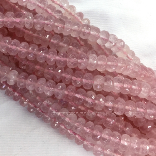 High Quality Natural Genuine Mozambique Clear Pink Rose Quartz Crystal Loose Gemstone Faceted Rondelle Necklace Bracelet Jewelry Beads 16" 06038