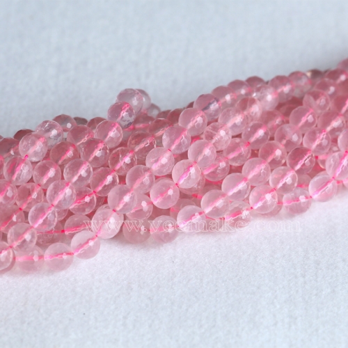 AAA High Quality Natural Genuine Clear Rose Quartz Pink Crystal Round Jewellery Loose Ball Faceted Beads 8mm 10mm 12mm 15.5" 05099