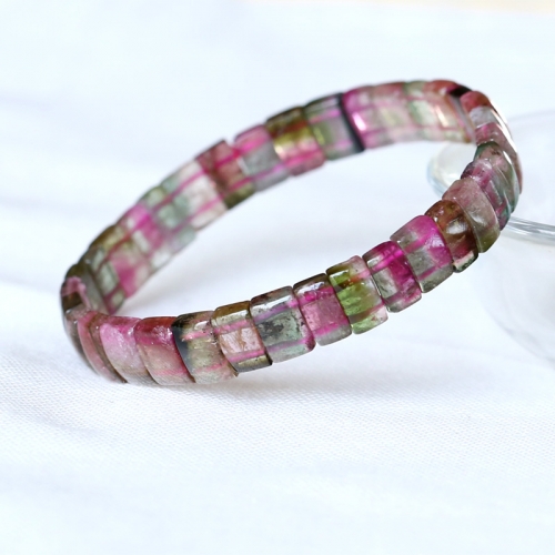 Brazil Natural Genuine Colorful Purple Green Pink Blue Tourmaline Multi-color Bracelet Round beads 10mm 05180