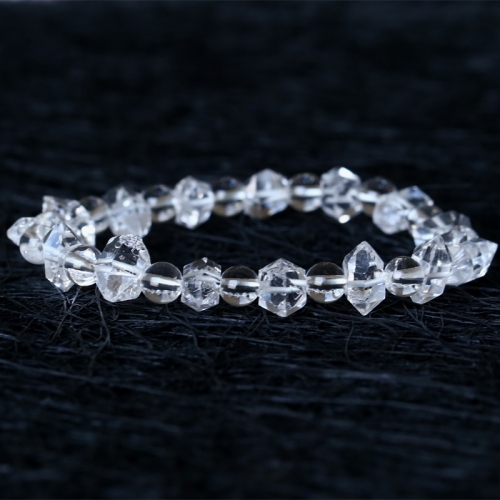 High Quality Genuine Natural Herkimer Diamond Hand Cut Faceted Nugget Rock Quartz Rock Beads Stretch Bracelet 05006