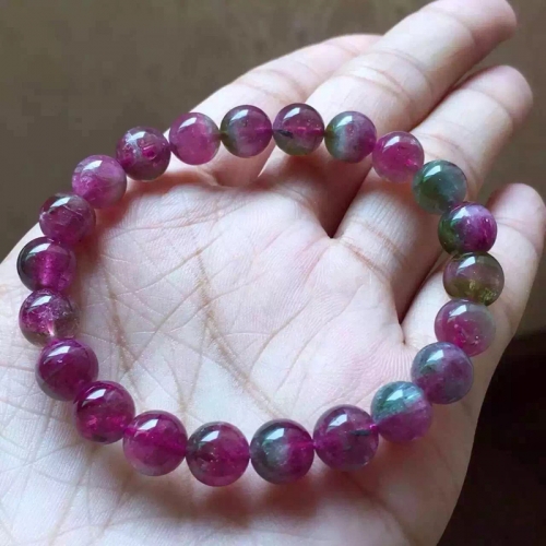 High Quality Natural Genuine Red Pink Green Watermelon Tourmaline Bracelet Round Beads 8mm 04431