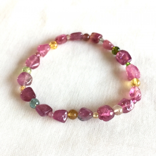 High Quality Brazil Natural Genuine Clear Colorful Purple Pink Red Yellow Tourmaline Multi-color Bracelet Nugget Round beads 5x7mm 05162